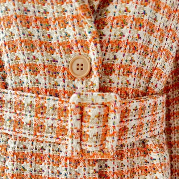 Venti6 Italian Boucle Tweed Belted Jacket Orange Cream Tailored Coat M - Picture 2 of 6